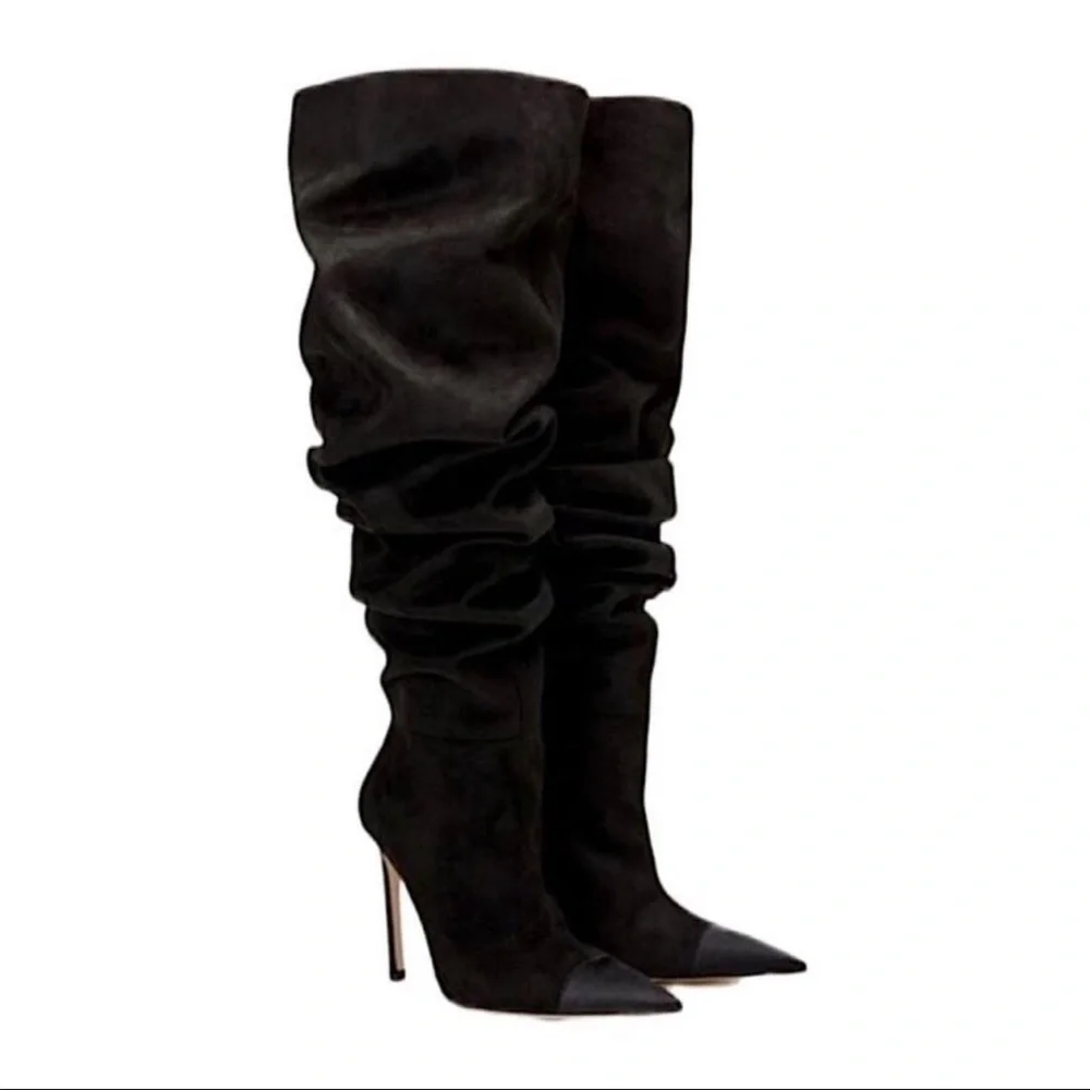 New! Good American Black Suede Over-the-Knee Women's Boots, Size 7,5